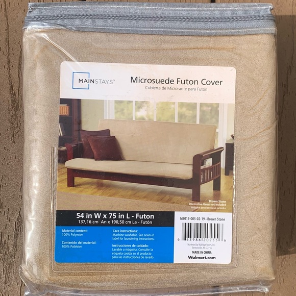 🆕MAINSTAYS MICROSUEDE FUTON COVER 54”W x 75”L NEW IN ORIG PACKAGE BROWN STONE - Picture 2 of 2